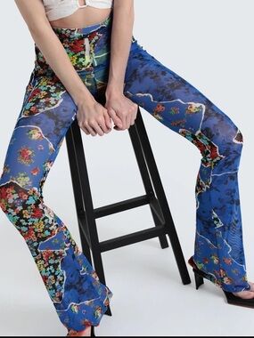 MSGM Tulle Trousers IT40 US4 UK8 S Blue Floral Design Made in Italy $480